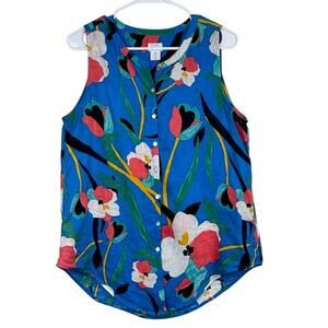 Sigrid Olsen Women's Floral Button Down Sleeveless Blouse